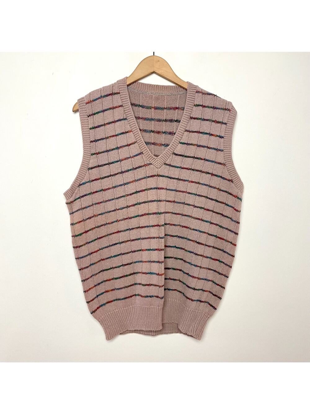 Vintage 80s 90s Sweater Vest Sz Medium Cotton Preppy Stripe Indie Grunge Grandpa